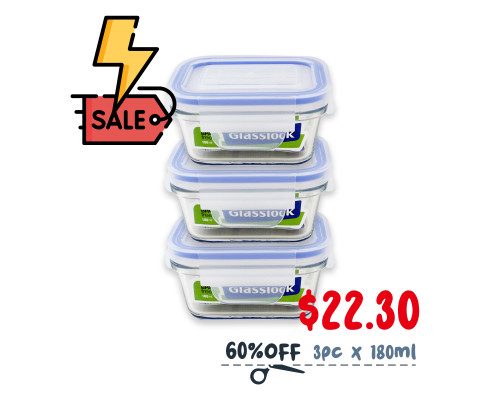 SPECIAL OFFER - 3PC 180ml Classic Tempered Rectangle Glass Container